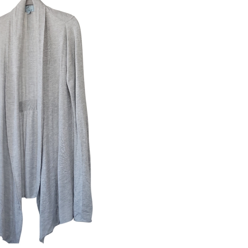 Joan Vass S Open Front Drape Cardigan Sweater Coastal Minimalist Grey - Picture 3 of 9